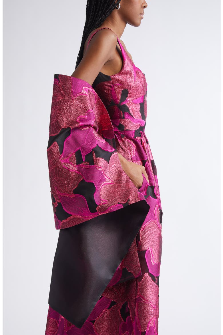 Metallic Jacquard Organza Cape, Alternate, color, HOT PINK