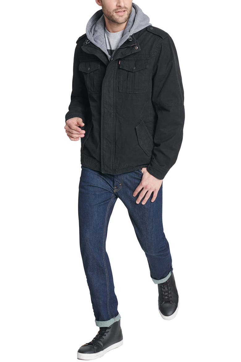 Levis Detachable Hood Utility Jacket, Alternate, color, BLACK
