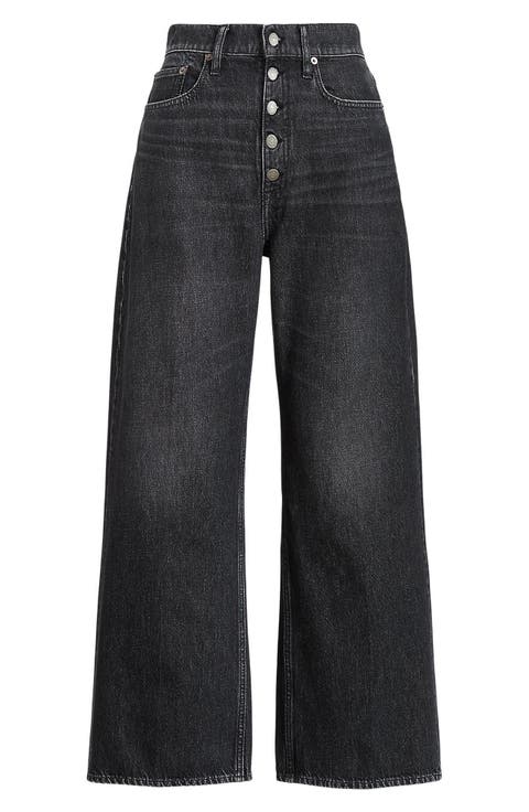 High Waist Button Fly Wide Jeans (Angelou Wash)