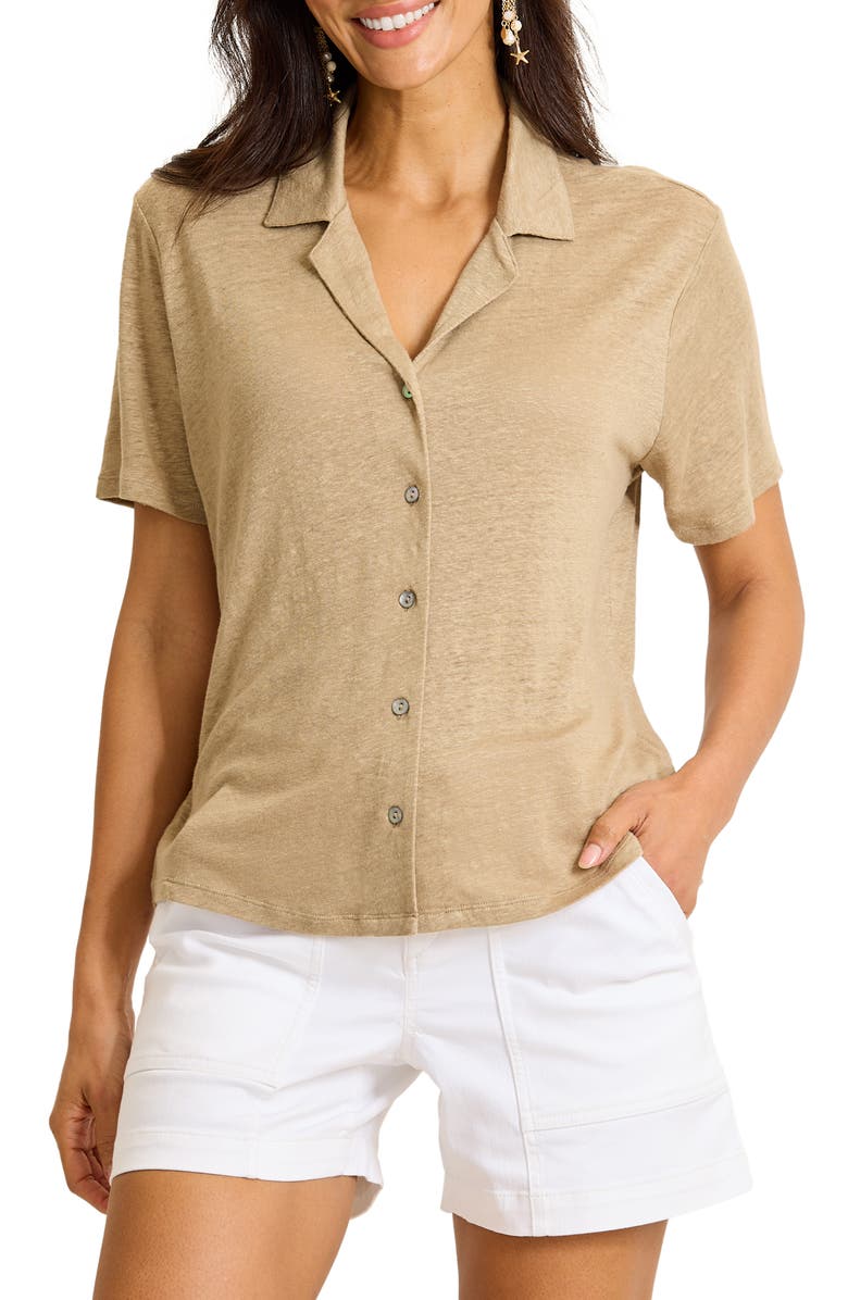 Tommy Bahama Linnea Linen Camp Shirt, Main, color, Chinchilla