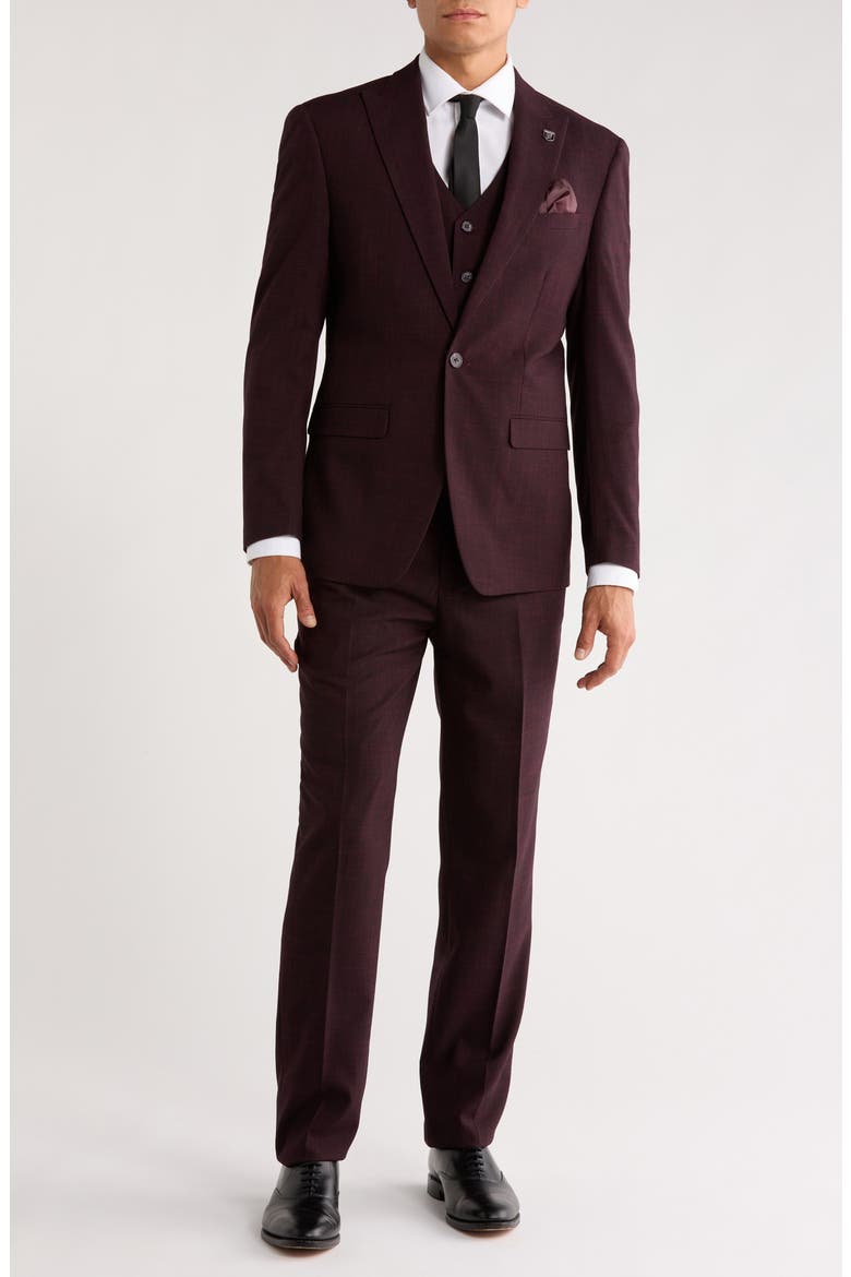 Tatersall Mélange 3-Piece Suit, Main, color, BURGUNDY