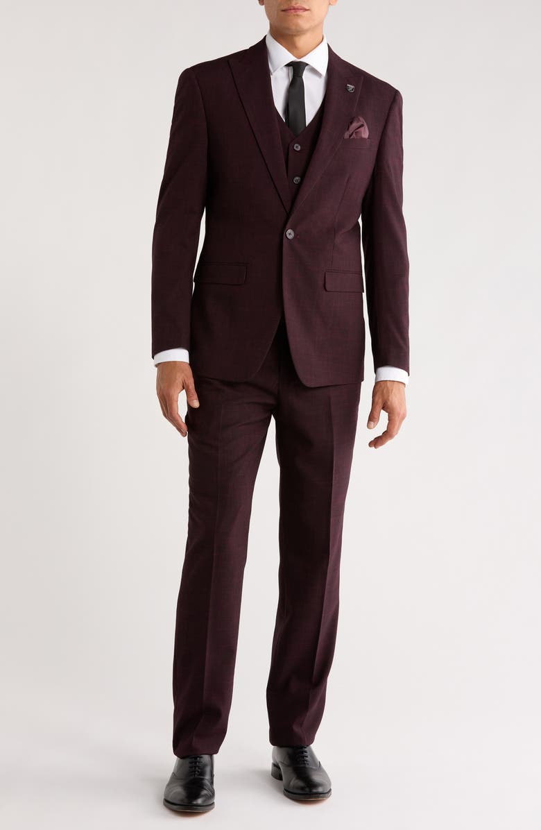 ZEGARIE Tatersall Mélange 3-Piece Suit, Main, color, Burgundy