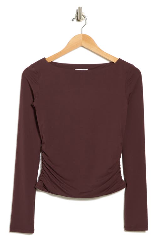 Leith Boat Neck Long Sleeve Ruched Top In Burgundy