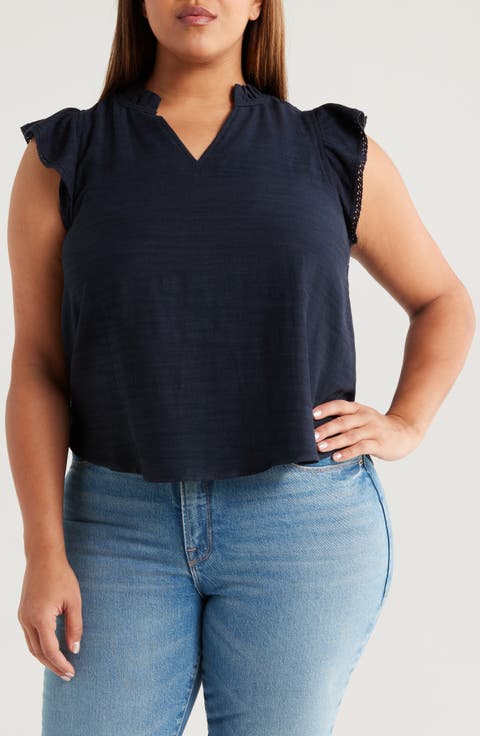 Flutter Sleeve Jersey Top (Plus)