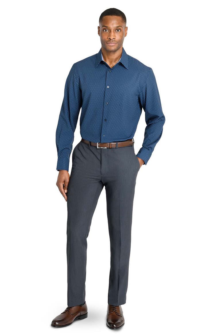 Regular Fit Dash Print Performance Dress Shirt, Alternate, color, NAVY