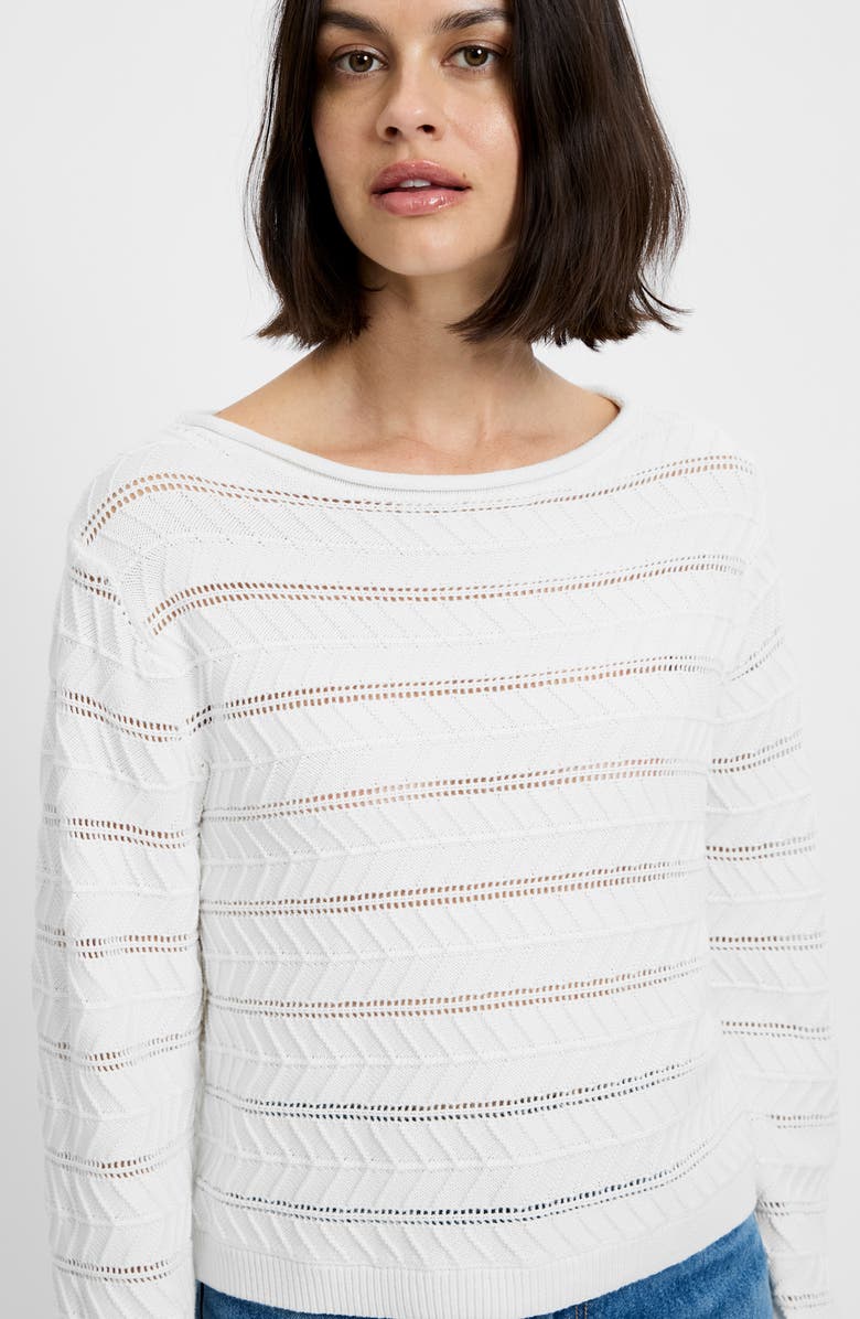 French Connection Mozart Open Stitch Stripe Cotton Sweater, Alternate, color, Summer White