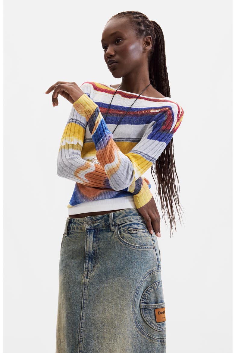 Striped Metallic Knit Sweater, Alternate, color, LIGHT BLUE