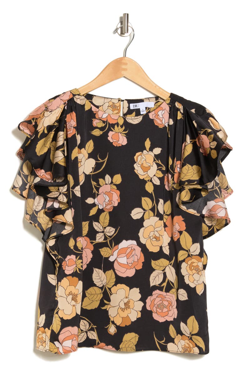 DR2 by Daniel Rainn Satin Layered Ruffle Sleeve Blouse, Alternate, color, 