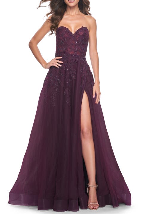 Sweetheart Tulle Strapless Gown with Lace Applique