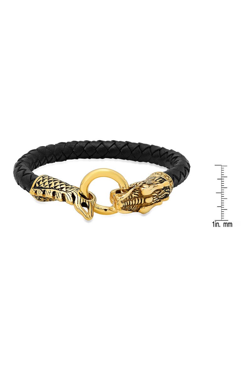 Men's Braided Leather Dragon Bracelet, Alternate, color, BLACK/ GOLD