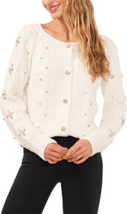 CeCe Embellished Cable Stitch Cardigan