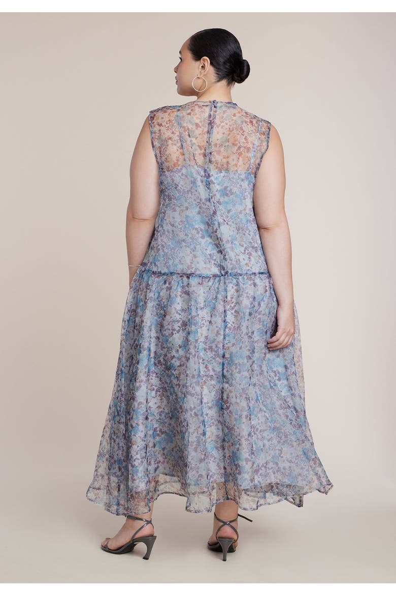 Printed Organza Drop Waist Midi Dress, Alternate, color, MYSTIC BLOOMS