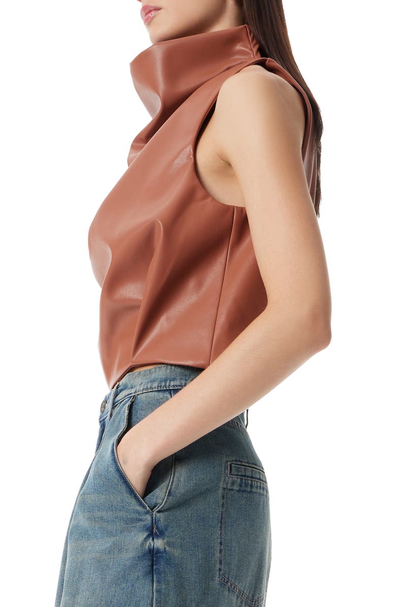 Robert Rodriguez Laine Mock Neck Faux Leather Top, Alternate, color, Toasted Almond