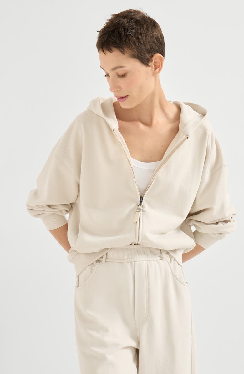 Brunello Cucinelli Smooth cotton French terry sweatshirt, Alternate, color, Milk