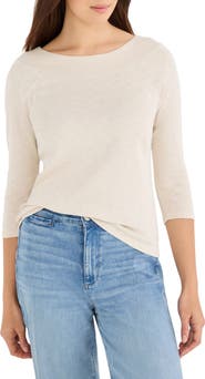 NZT by NIC+ZOE Boat Neck Three-Quarter Sleeve Cotton Blend Top