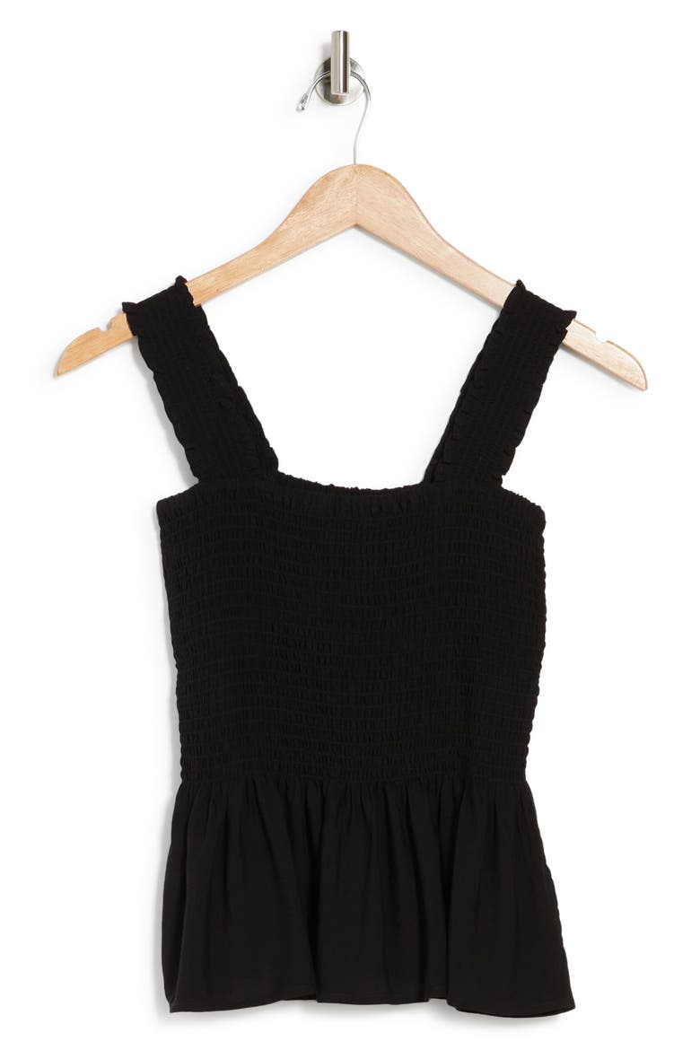 Smocked Peplum Tank Top, Alternate, color, BLACK
