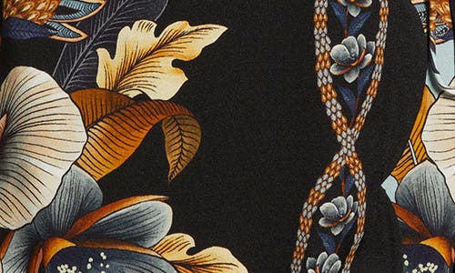 Farm Rio Snake Garden Mix Print Long Sleeve Wrap Dress In Gold