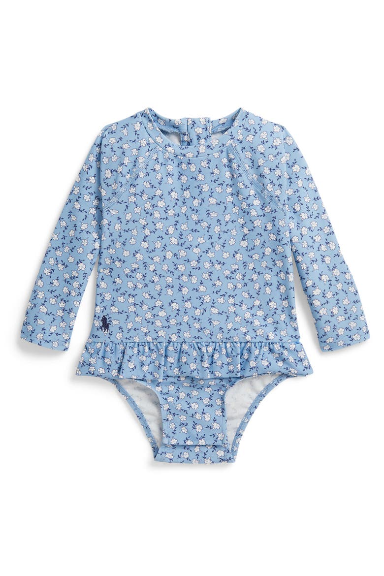 Printed Long Sleeve UPF 50+ One-Piece Swimsuit, Main, color, GORGEANA FLORAL