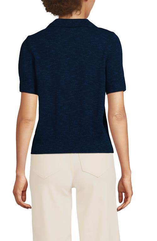 Lands' End Cotton Blend Short Sleeve Polo Sweater In Blue