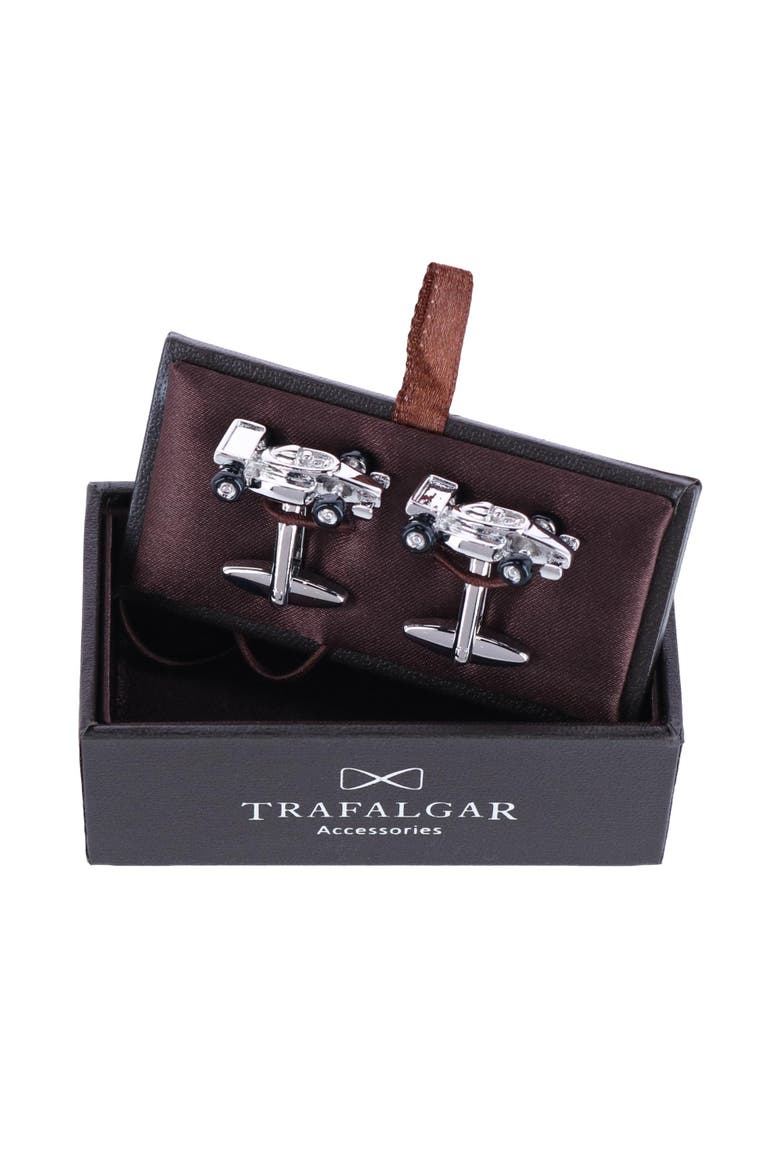 Finish Line Racecar Novelty Cufflinks, Alternate, color, Silver