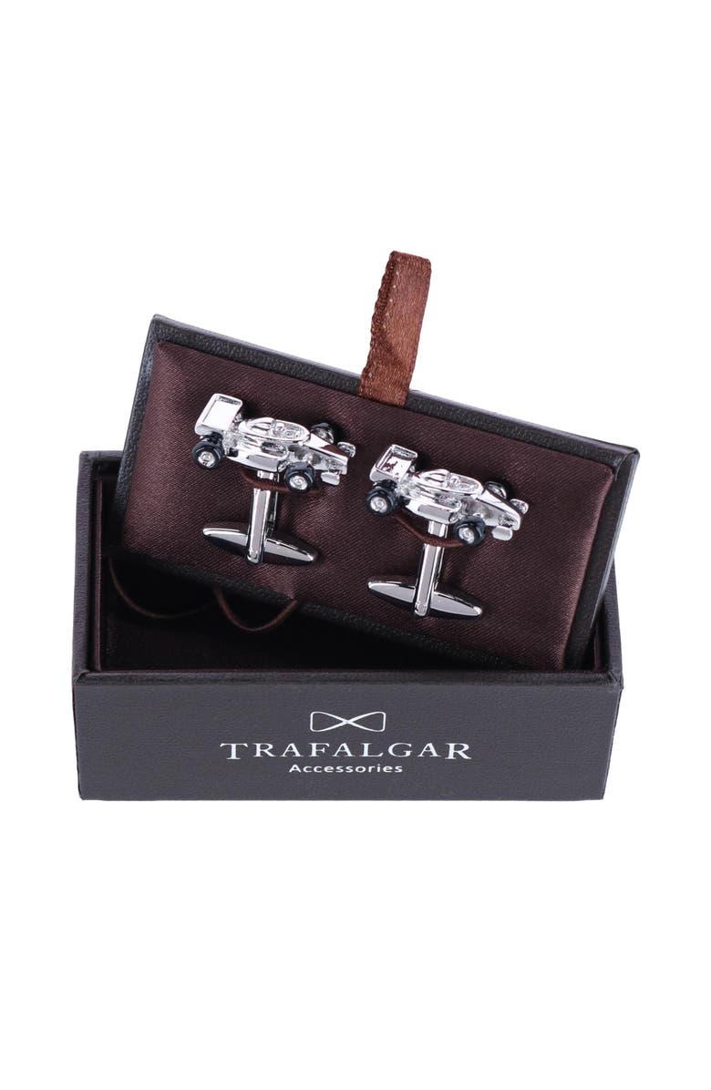 Trafalgar Finish Line Racecar Novelty Cufflinks, Alternate, color, Silver