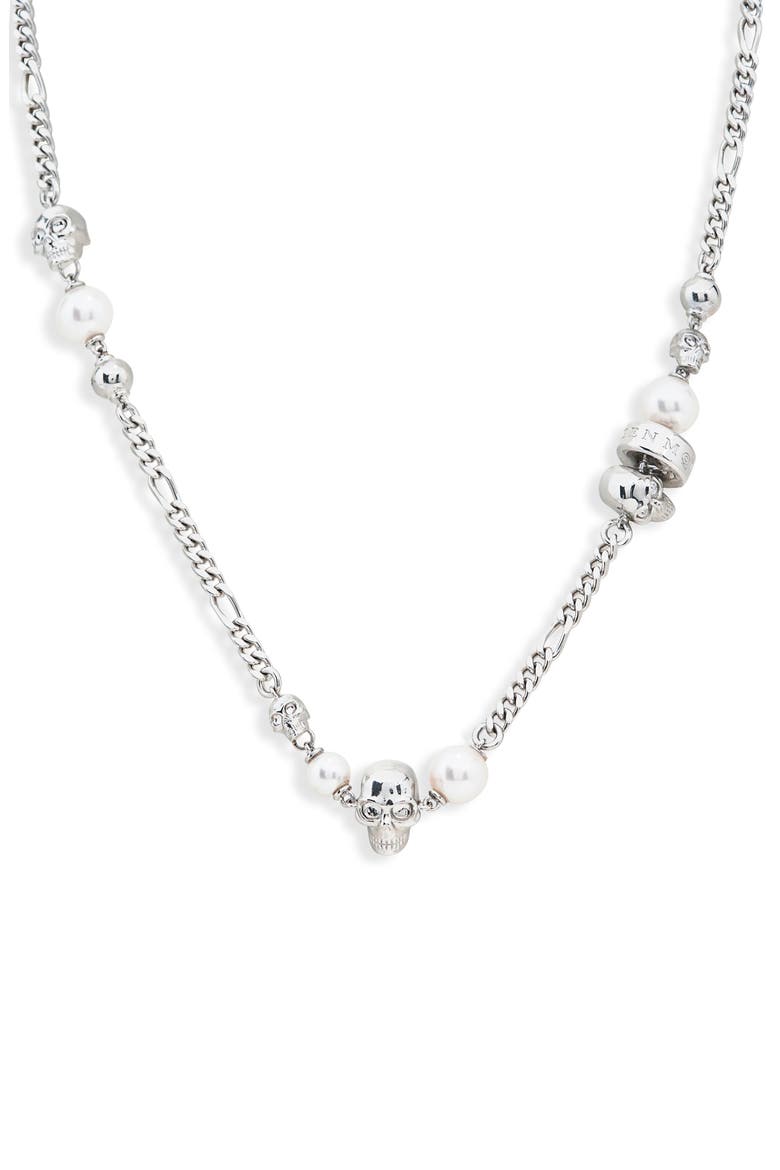 Crystal Skull & Faux Pearl Necklace, Main, color, 926/ PEARL/ CRY