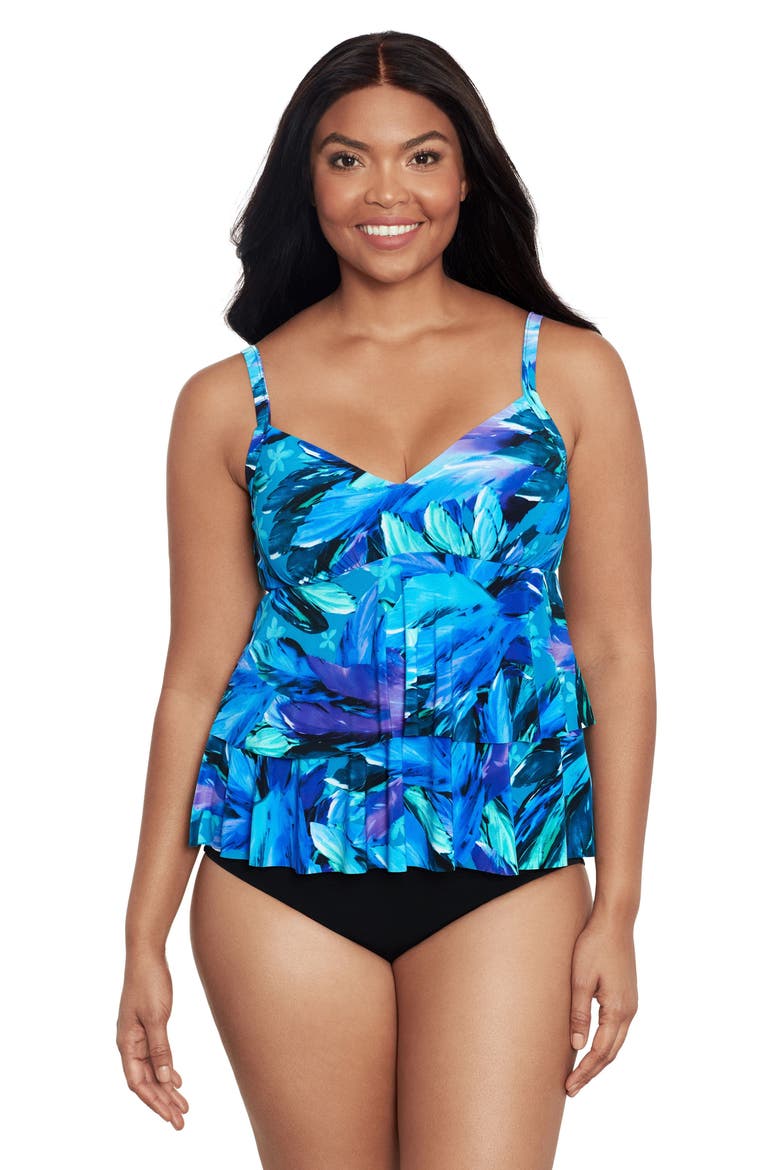 Rylee V-Neck Tankini Swimsuit Top, Alternate, color, Swaying Tropics