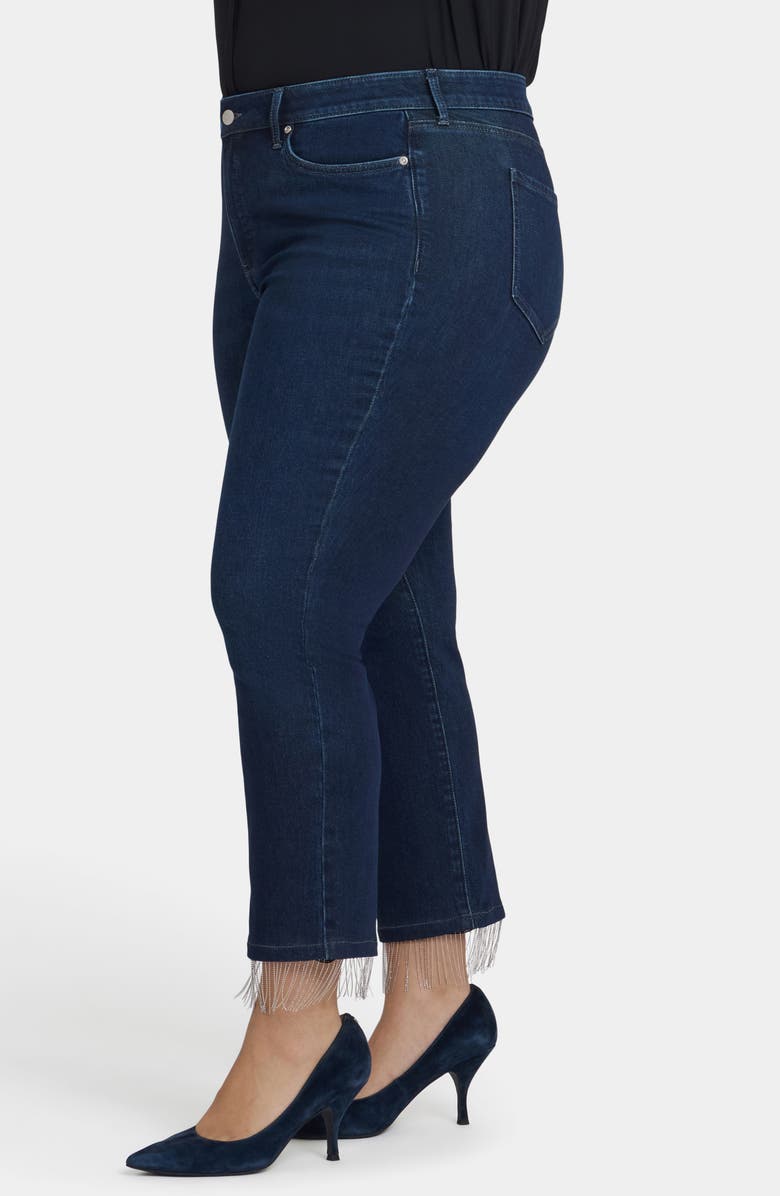 NYDJ Marilyn Beaded Fringe Ankle Straight Leg Jeans, Alternate, color, Blacken Blue