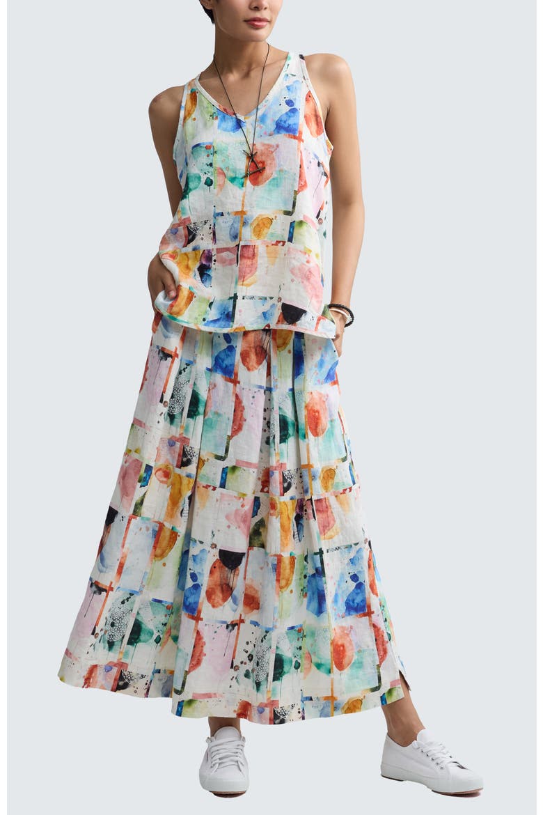 Merina Painterly Print Linen Maxi Skirt, Alternate, color, Multihued