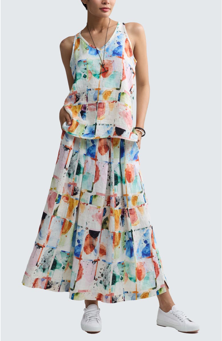 LUUKAA Merina Painterly Print Linen Maxi Skirt, Alternate, color, Multihued