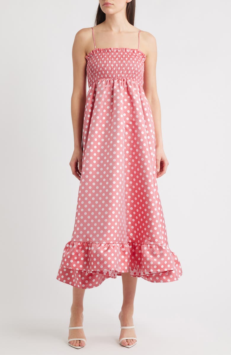 Sister Jane Campion Smocked Sleeveless Midi Dress, Main, color, Red