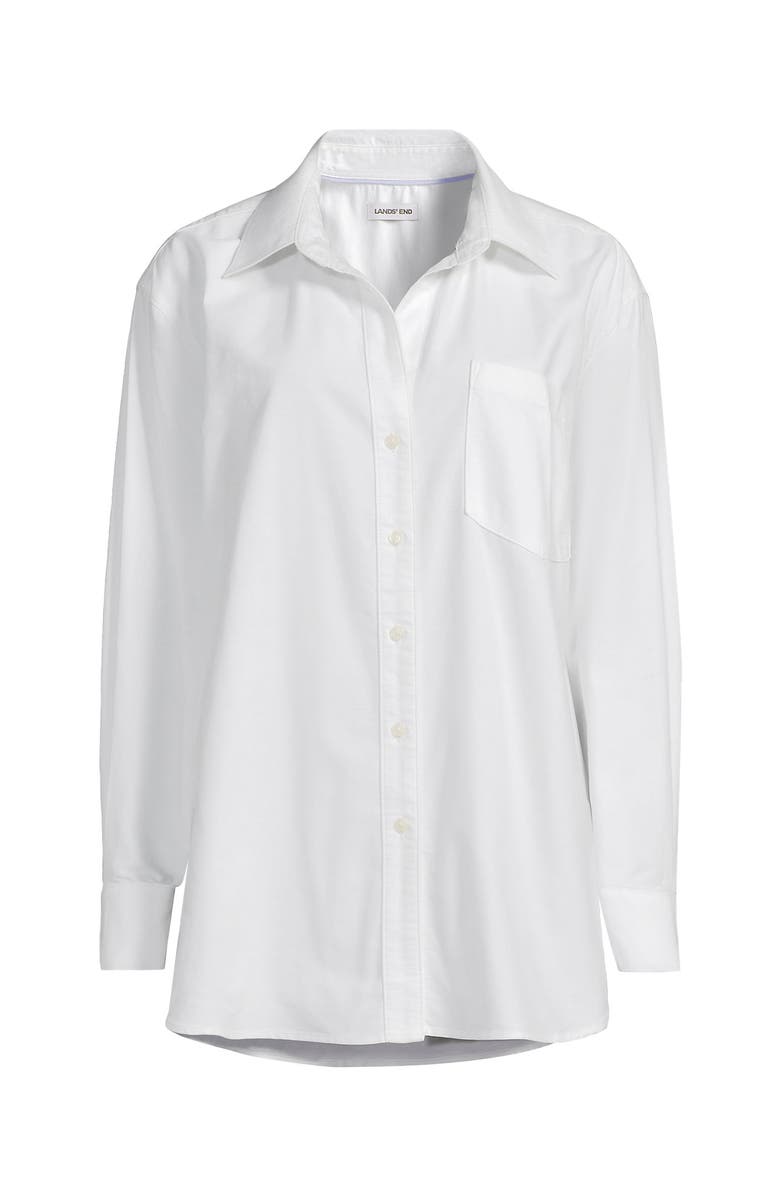Lands' End Oversized Oxford Button Front Shirt, Alternate, color, White