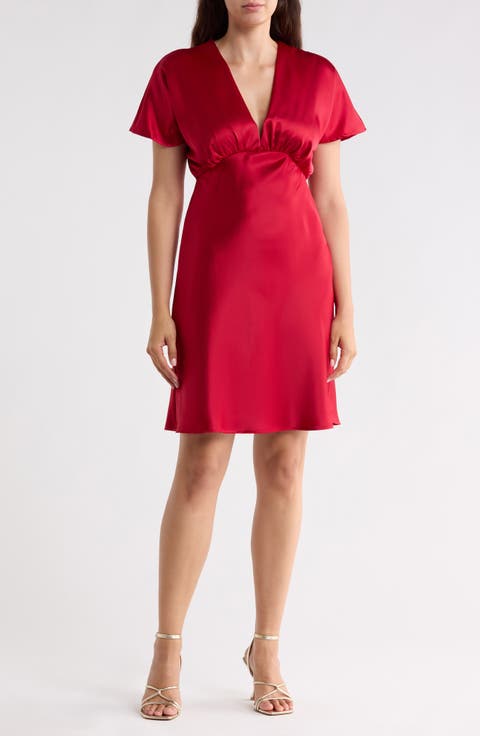 Deep V-Neck Satin Dress