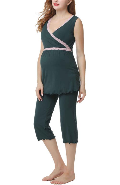 Kimi & Kai Penny Maternity/nursing Pajamas Set In Forest Green