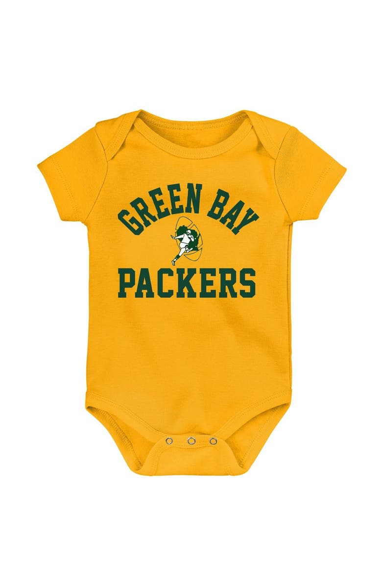 Outerstuff Newborn & Infant Green/Gold/Heather Gray Green Bay Packers Three-Pack Eat, Sleep & Drool Retro Bodysuit Set, Alternate, color, Green
