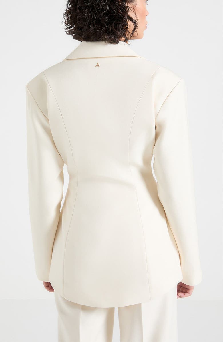 Manière De Voir Claire Wide Shoulder Cinch Waist Blazer, Alternate, color, Cream