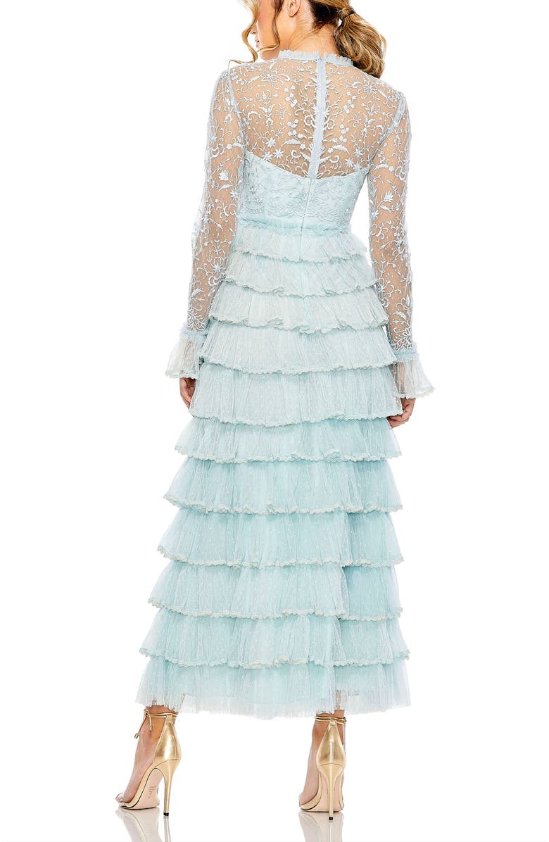Mac Duggal Embroidered Long Sleeve Ruffled Tiered Dress, Alternate, color, Seafoam