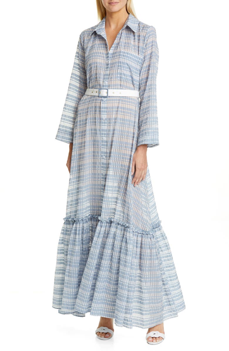 STAUD Rose Plaid Belted Maxi Dress, Main, color,