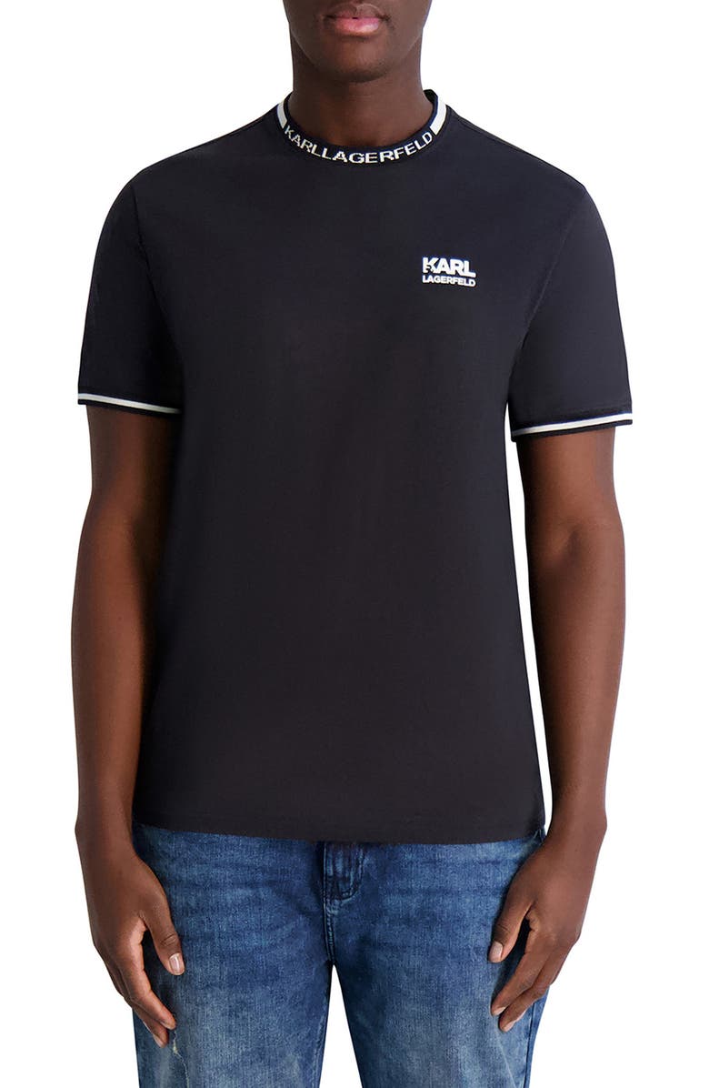 KARL LAGERFELD PARIS Contrast Logo Pima Cotton Ringer T-Shirt, Main, color,
