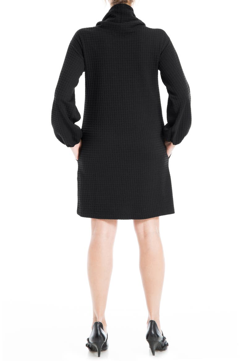 Long Sleeve Waffle Knit Shift Dress, Alternate, color, BLACK
