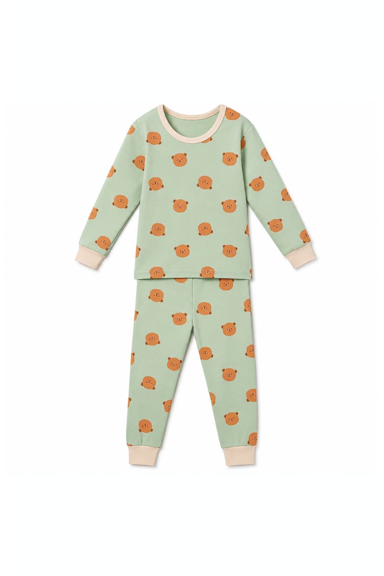 Teddy Bear Long Sleeve Loungewear Set, Main, color, Pastel Green