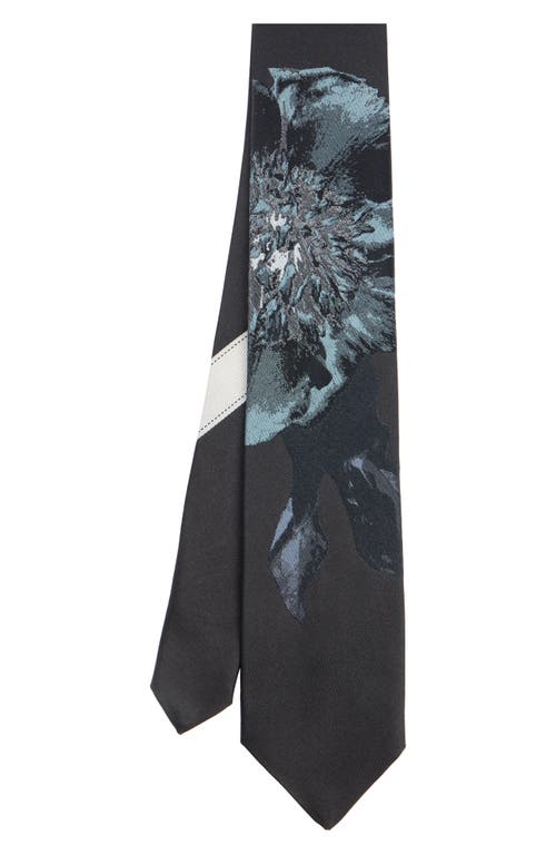 Dries Van Noten Floral Jacquard Silk Tie In Blue