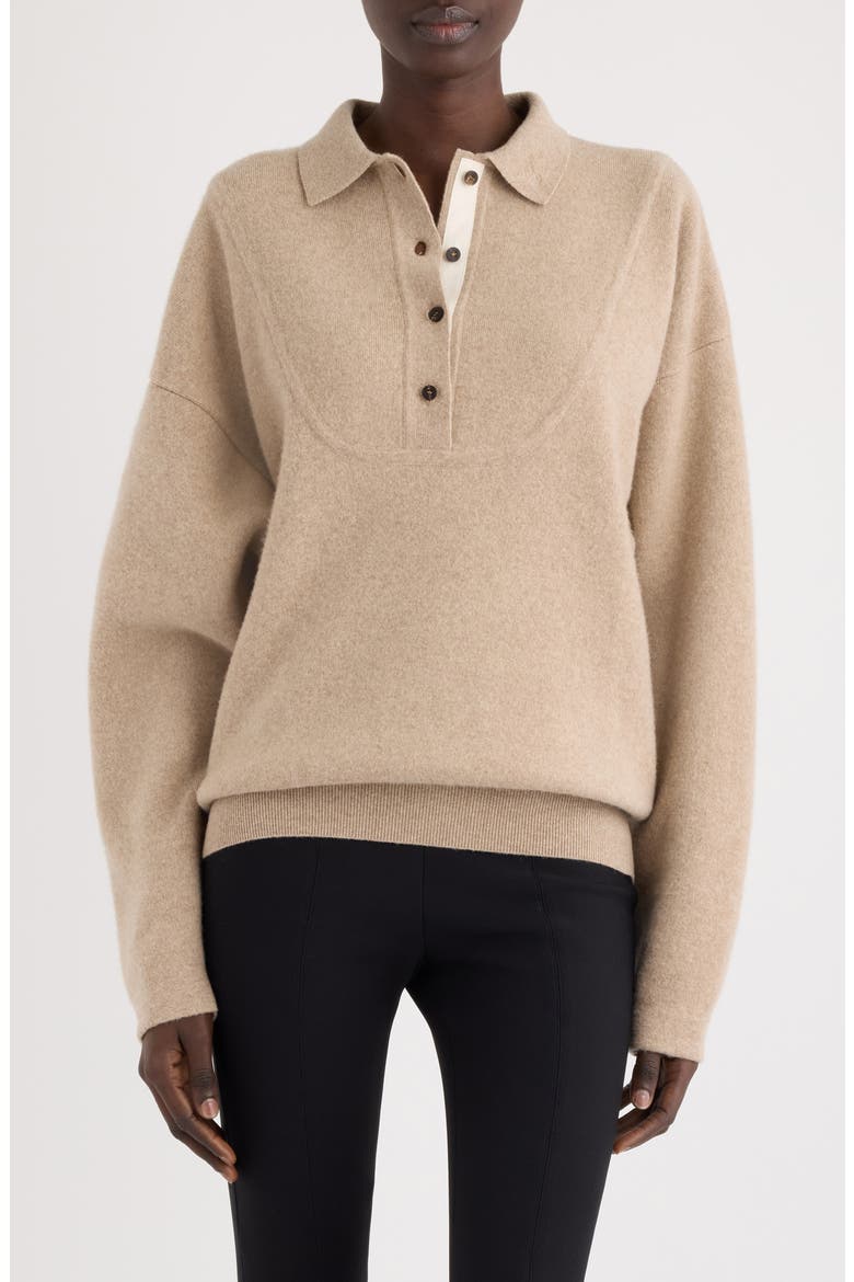 La Maille Vareuse Pallone Merino Wool & Cashmere Polo Sweater, Main, color, BEIGE