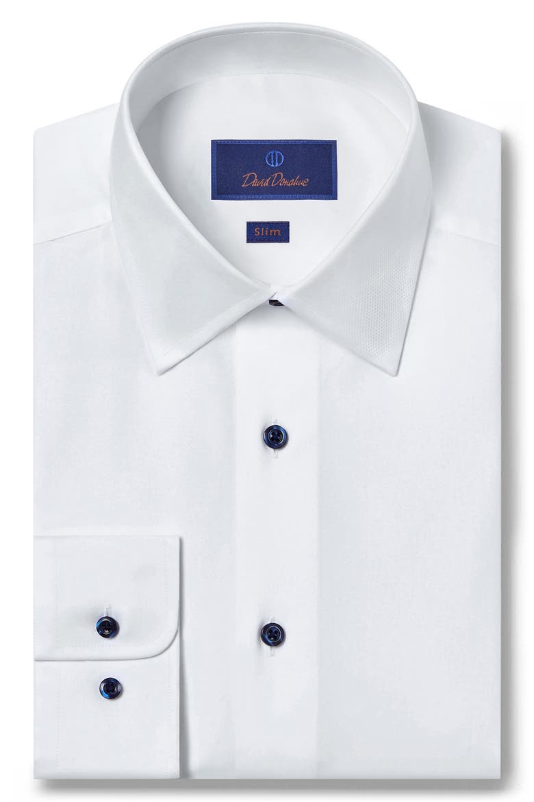 Slim Fit Solid Twill Dress Shirt, Main, color, WHITE