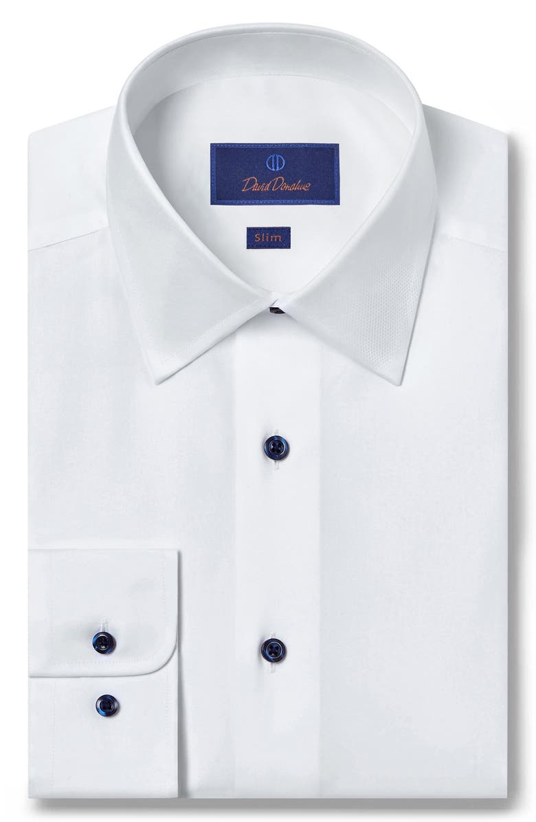 David Donahue Slim Fit Solid Twill Dress Shirt, Main, color, White