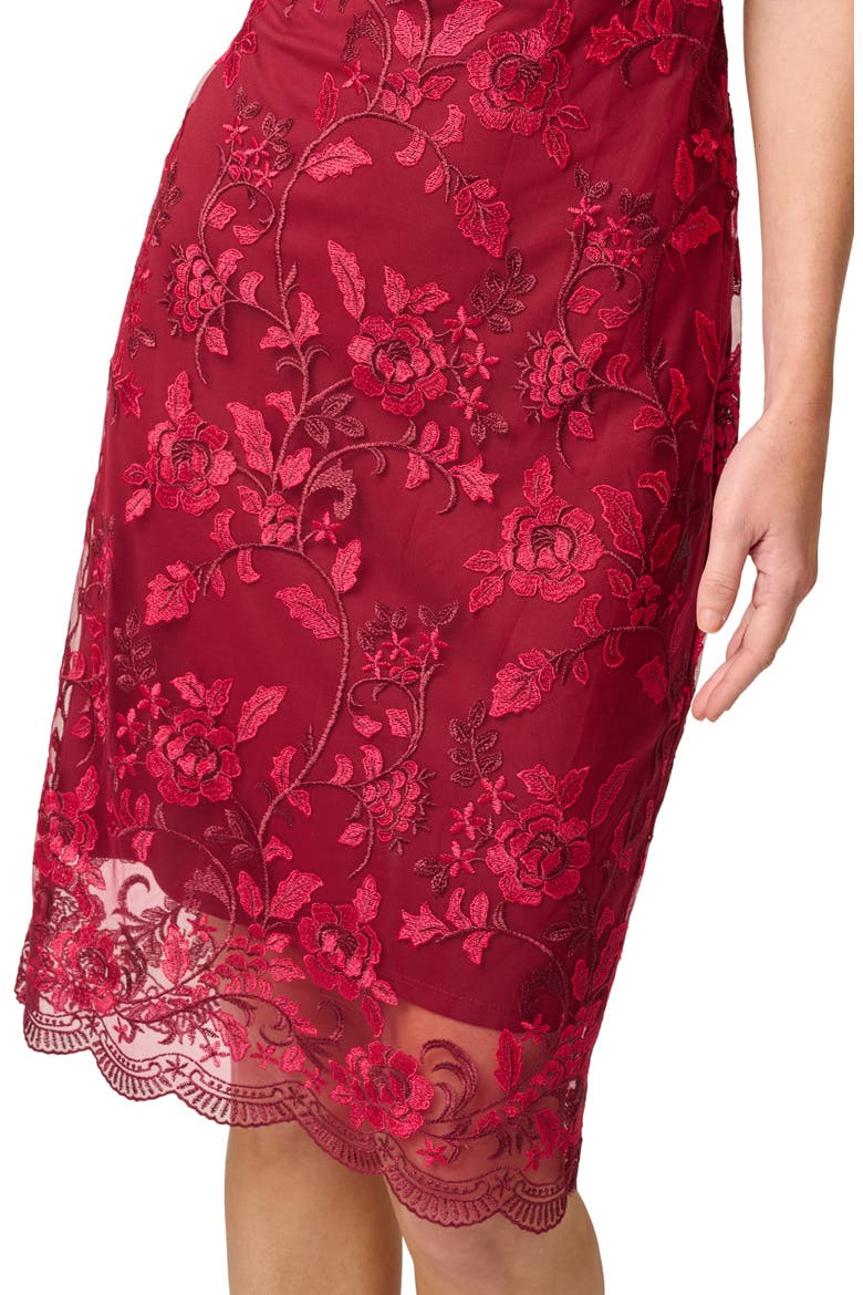 Floral Embroidered Belted Sheath Dress, Alternate, color, BURGUNDY/ PINK
