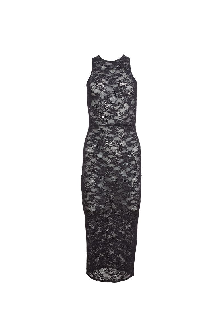 Le Stretch Lace Racer Tank Dress, Alternate, color, BLACK
