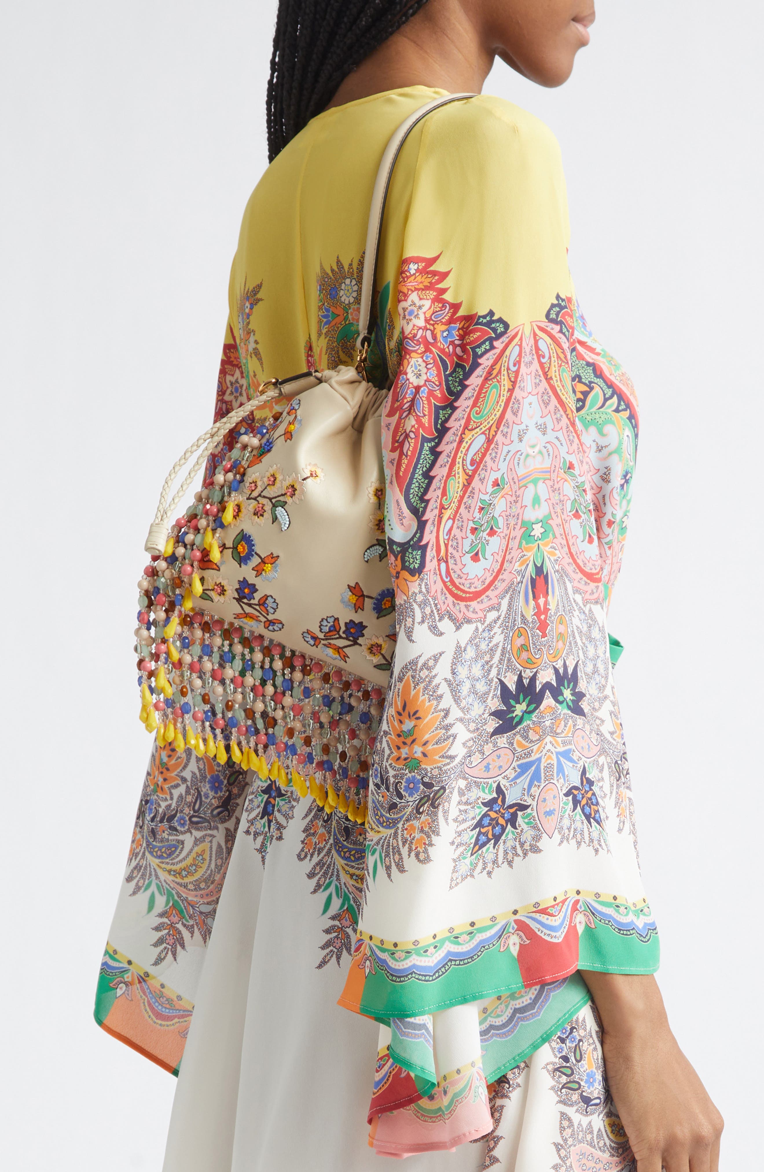 Etro Kalispera Embroidered Leather Shoulder Bag, Alternate, color, W4567 Print On White Base