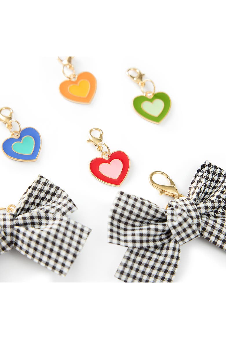 Plaid Bows and Rainbow Hearts Shoe Charm Set 6pc - Gingham Bow and Enamel Heart Charms with Lobster Clips for Sneakers, 2.75x3.3 Inch, Alternate, color, Multicolor