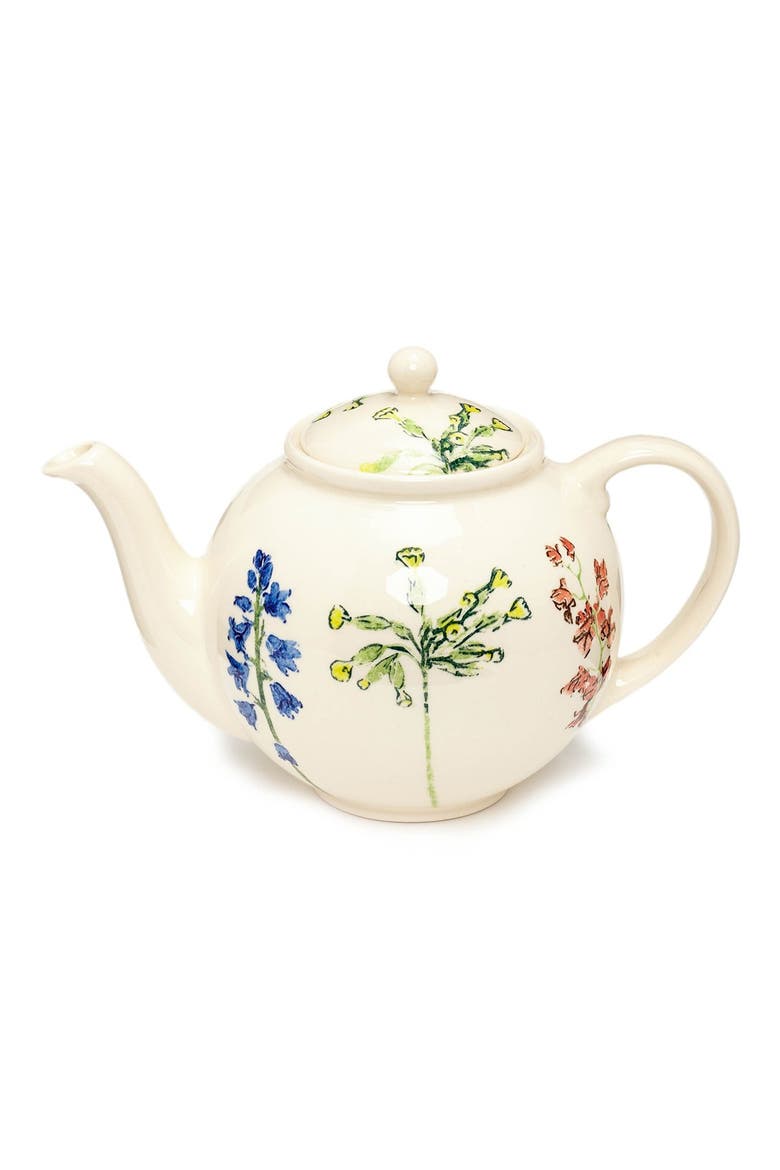 Floral Stenciled Ceramic Teapot, Main, color, THEODORA